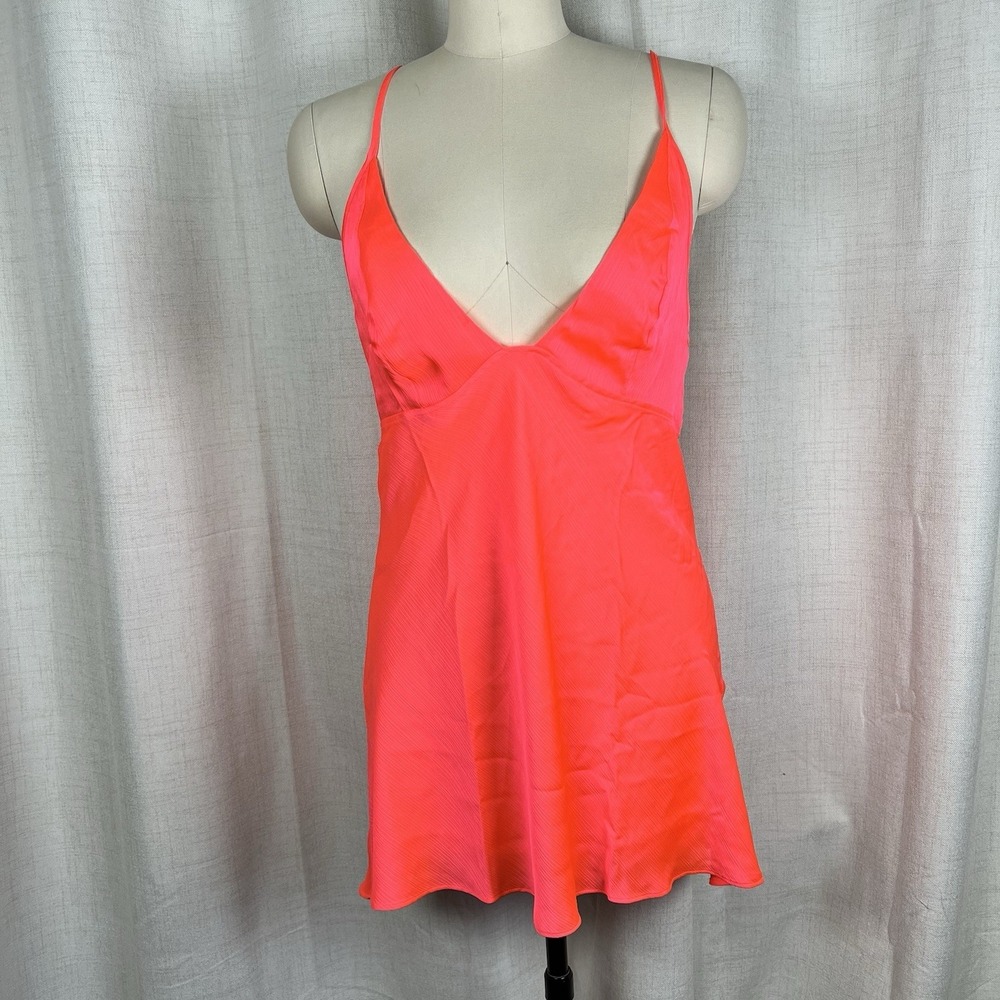 NEW! Intimately Free‎ People Hang On Halter Neon Pink Slip Dress Large Sexy $50